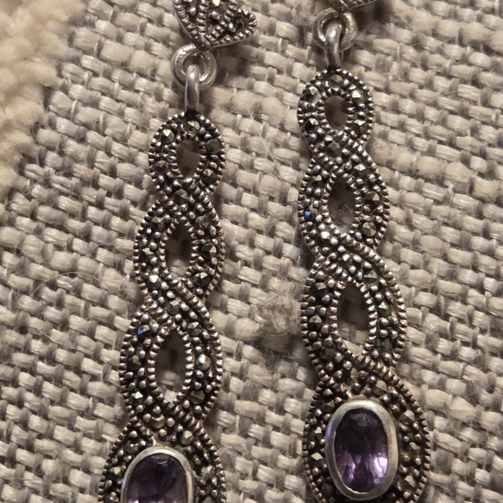 Sterling Silver Marcasite Amethyst Earrings